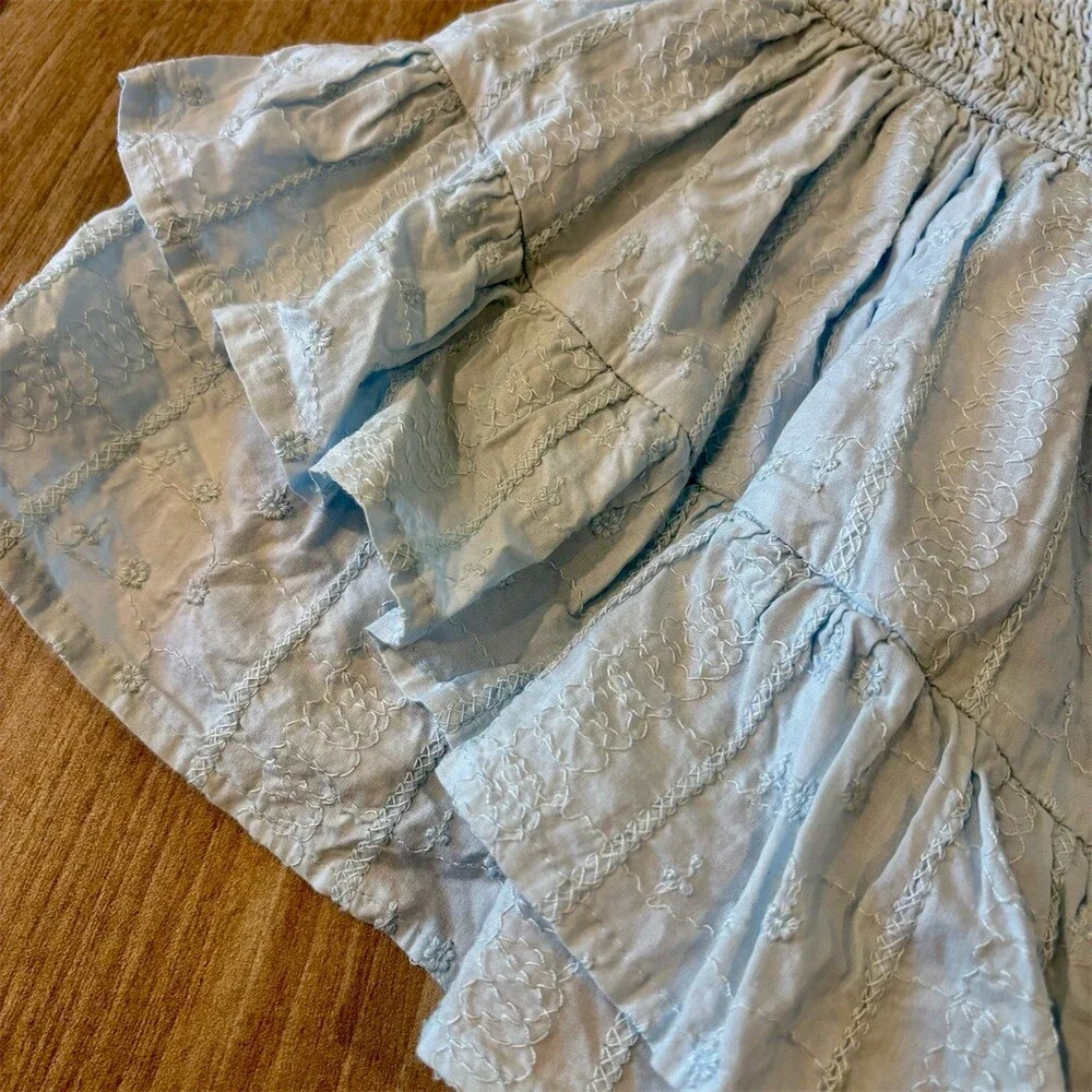 Abercrombie Kids Skort Girls 13/14 Light Blue Smocked Tiered Ruffle Floral
